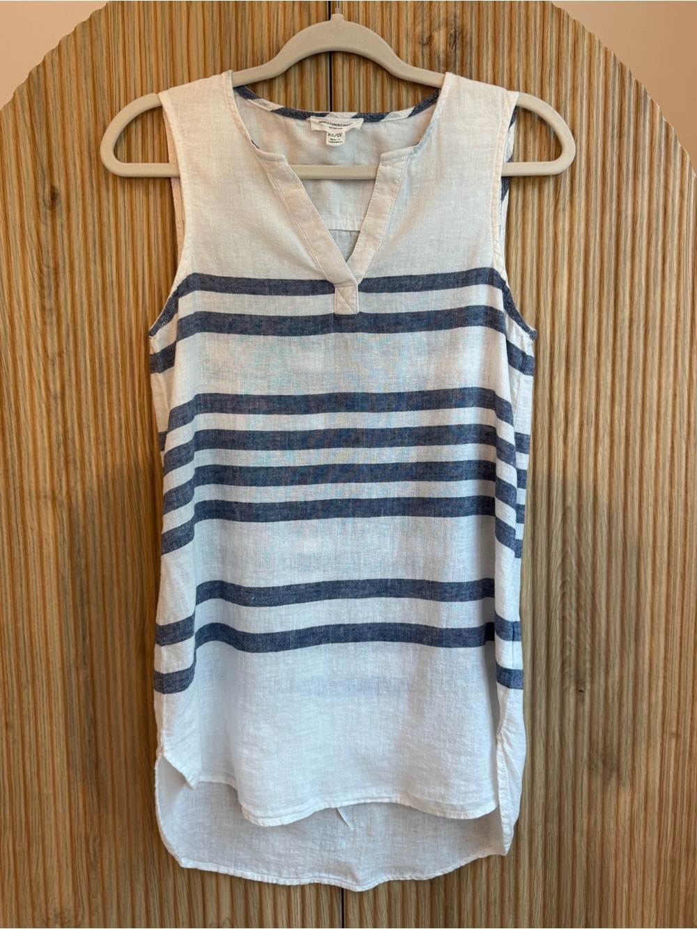 BeachLunchLounge White & Blue Stripped Linen Cotton Blend Tunic Tank/Cover Up